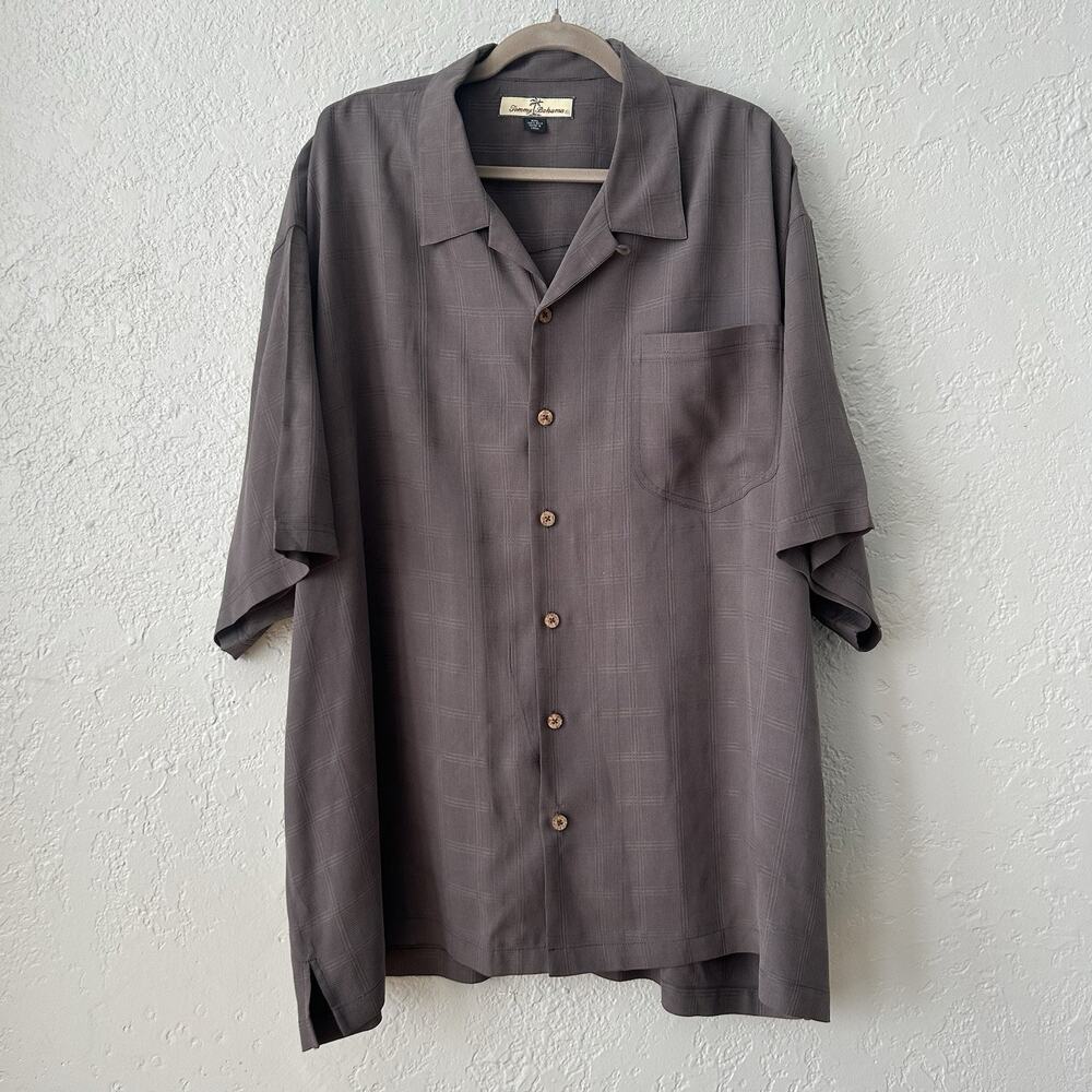 Tommy Bahama Button Up Shirt Mens XXL Gray Silk Camp Short Sleeve Casual Summer
